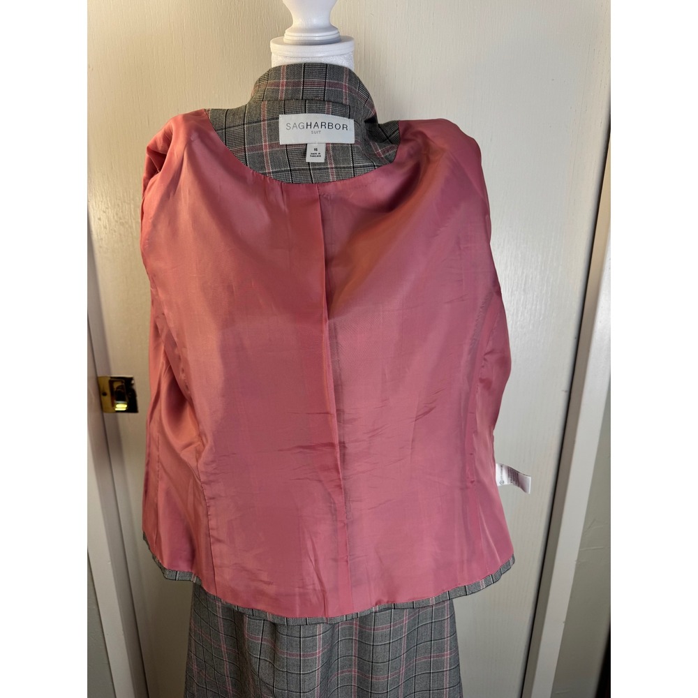 Sag Harbor Suit Womens 16 Gray Pink Plaid Blazer and Skirt Set 2 Piece Vintage - Picture 14 of 16